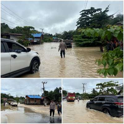 Sungai Handuken Meluap, Polsek Sepang Siaga Atur Lalu Lintas Jalur Kurun – Palangka Raya