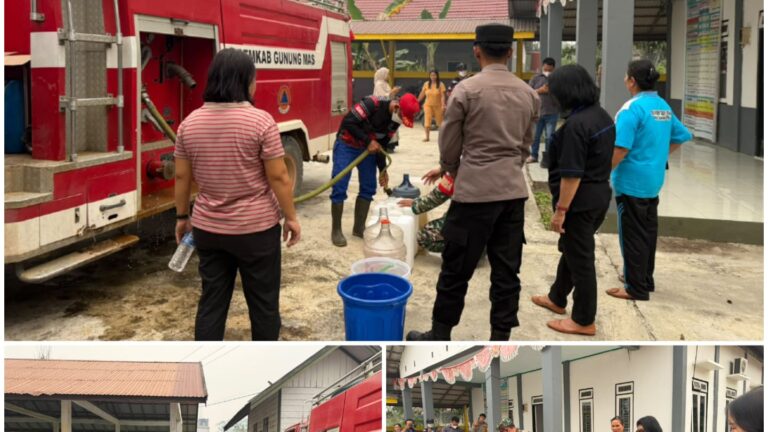 Polsek Tewah Bersama TNI dan Damkar Salurkan Air Bersih